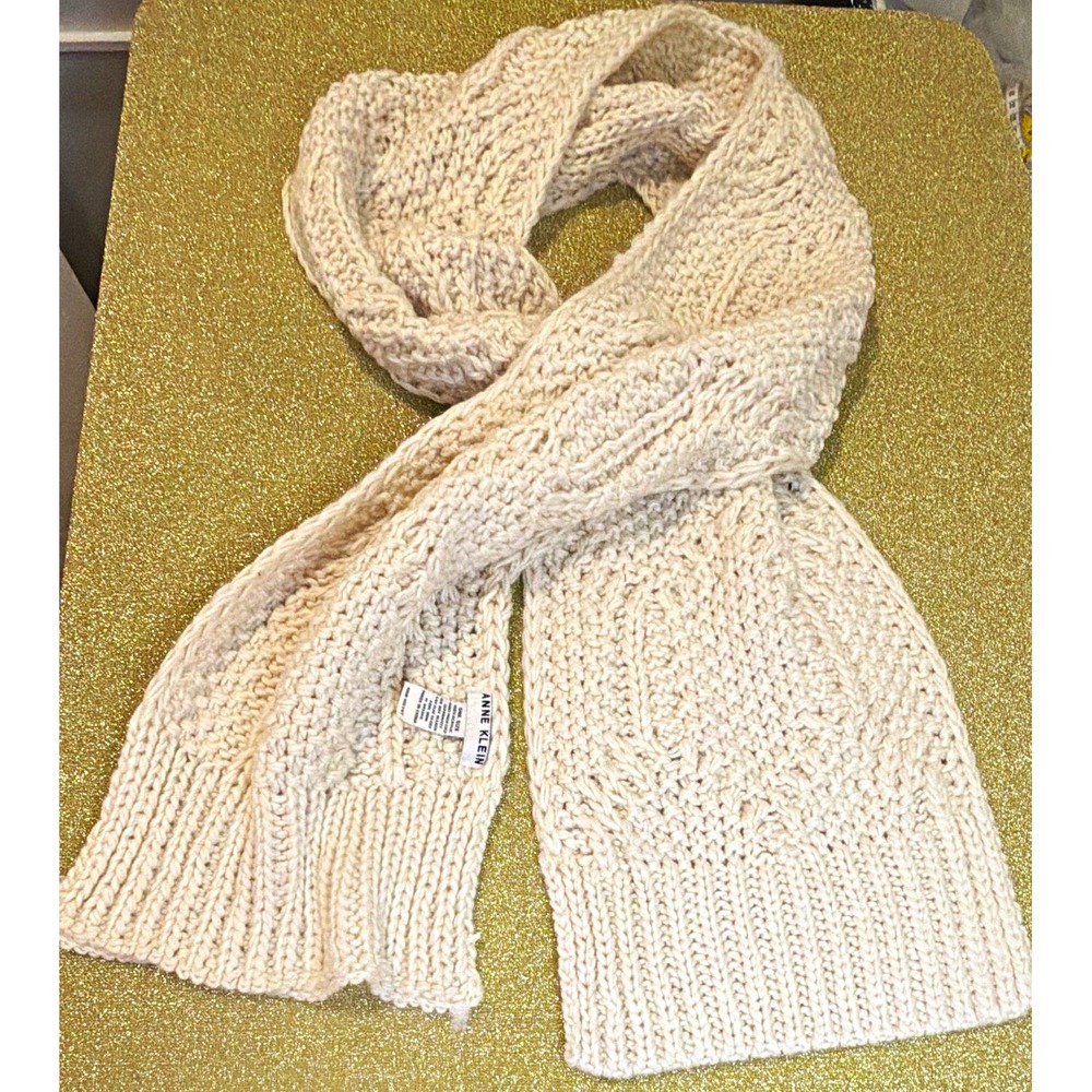 Anne Klein Ivory Cable-Knit Acrylic Rectangle Scarf Womens Neck Warmer
